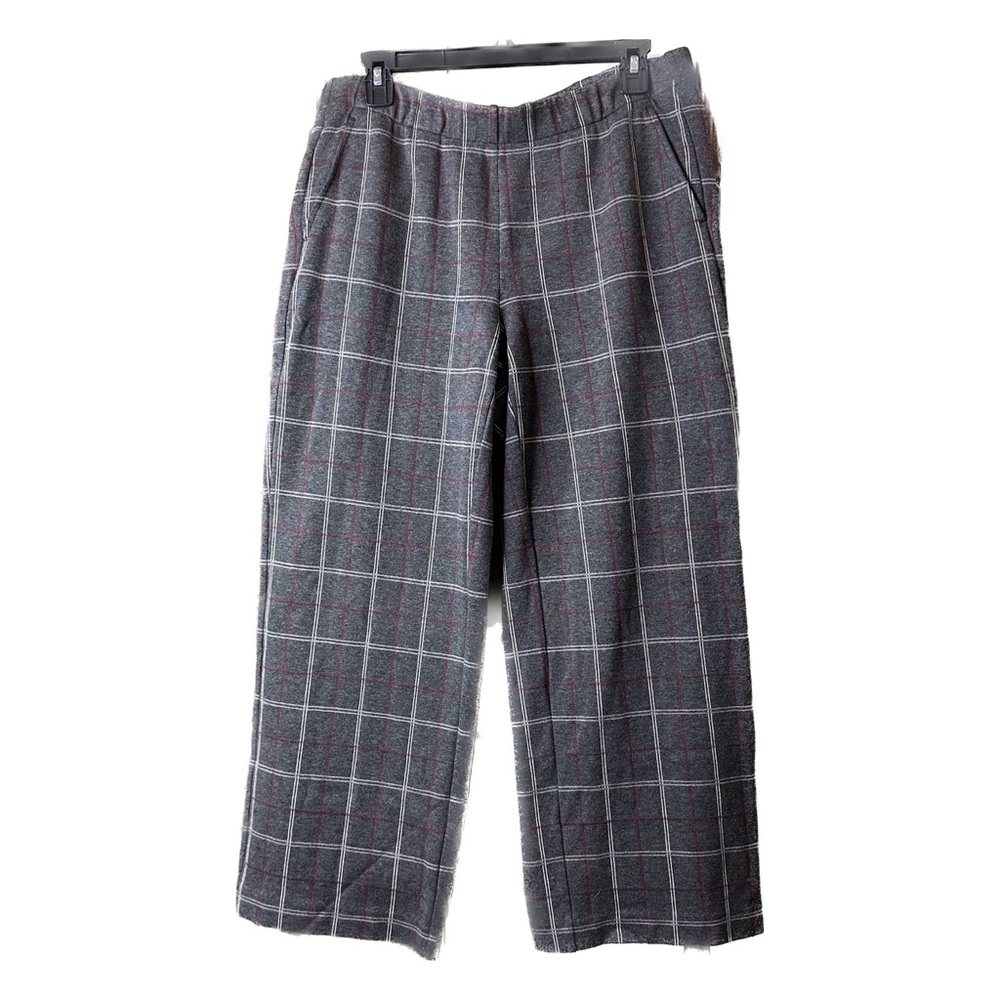 J.Jill Ponte Plaid Full Leg Knit Trouser Pants Gray Windowpane size MP EUC